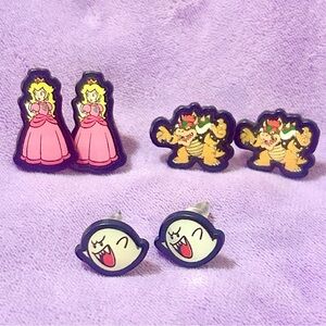 Super Mario Nintendo stud earrings lot bowser boo princess peach